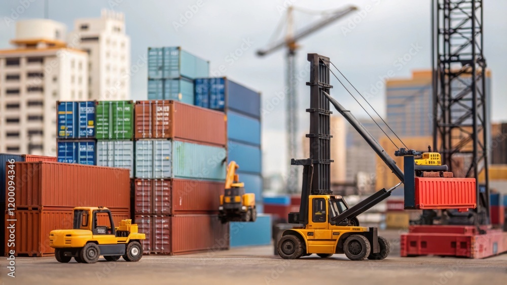 Aufkleber medium closeup of heavy machinery such as cranes or forklifts maneuvering large containers and equip