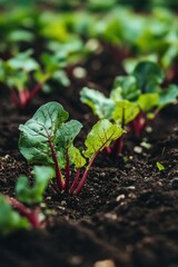 beets with leaves growing in the ground
