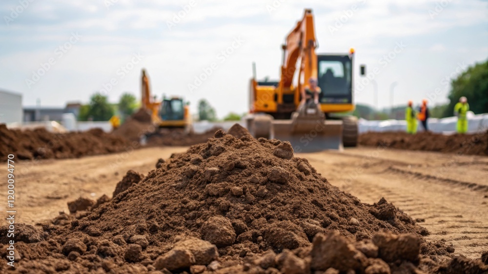 Poster piles of freshly excavated soil sit to one side reflecting the efficiency of the excavator with smal