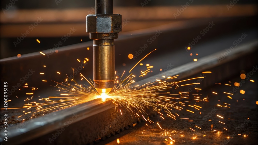 Poster welding process a closeup depicting the moment a welding torch makes contact with metal with molten 