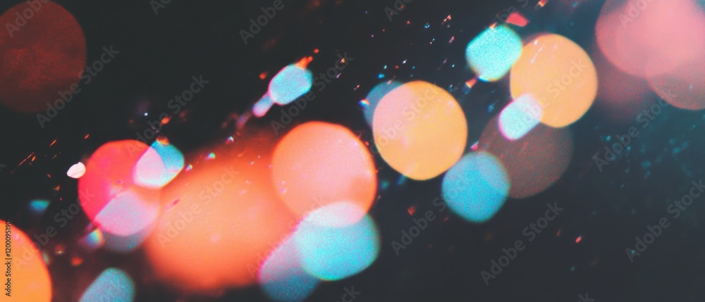 Poster Lens flare elements create vibrant contrasts on a dark background with striking colors and patterns