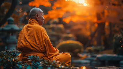 Fototapeta premium Buddhist Monk at Sunset