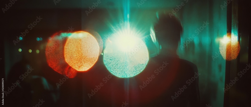 Poster Lens flare and circular bokeh create an ethereal atmosphere with blurred lights in the background