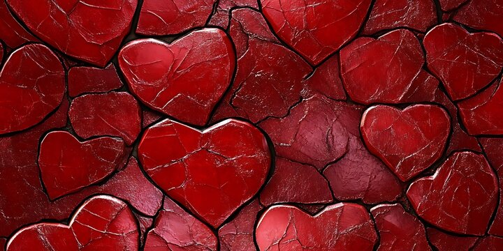 Seamless pattern of textured red hearts, backdrop for design projects