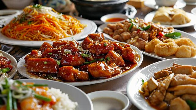 Chinese new year family food dumpling rice chowmein celebration feast asian oriental festival