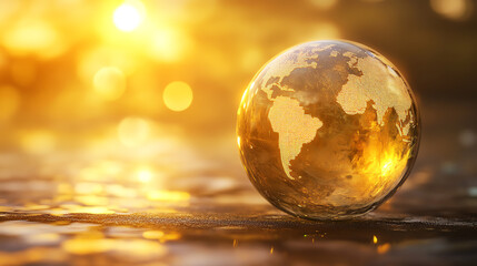 Brightly lit crystal globe with a golden core, revenue economy, highlighting global wealth concentration and growth