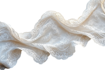 Elegant lace fabric draped gracefully, showcasing intricate patterns and textures under soft light