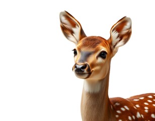 Fototapeta premium Startled Baby Deer with Forward-Turned Ears on White