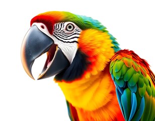 Fototapeta premium Astonished Colorful Macaw with Beak Open, Isolated on White Background
