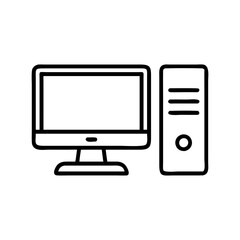 desktop pc icon, desktop pc line art - simple line art of desktop pc, perfect for desktop pc logos and icons and themed design 