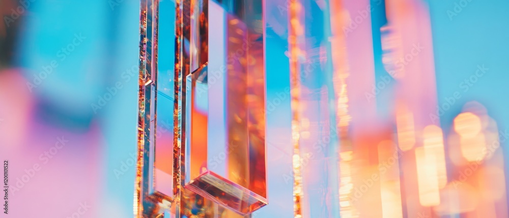 Poster reflective surfaces capture vibrant abstract forms and colors in a contemporary environment