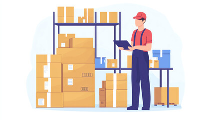 Employee checking package weight, streamlined packaging process, warehouse