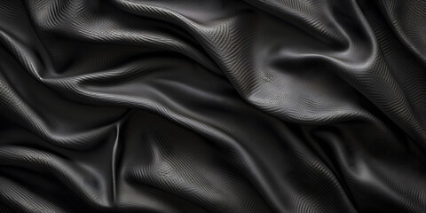 Obraz premium Smooth black fabric with subtle textured patterns and flowing folds, creating a luxurious and versatile background for high-end branding, fashion advertising, or elegant design projects