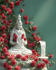 Shivling Surrounded by Red Roses and White Milk for Maha Shivaratri Celebration on a Bright Green Background