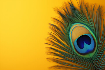 Peacock Feather Fan for Vasant Panchami Celebration on a Bright Yellow Background