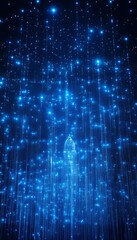 Fototapeta premium Abstract Digital Rain of Binary Code with Glowing Blue Particles, Representing Data Flow and Network