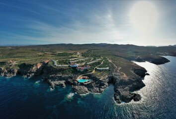 Sardinien Sant'Antioco Panoramen aus der Luft. Cala Grotta Aerial Bucht.
