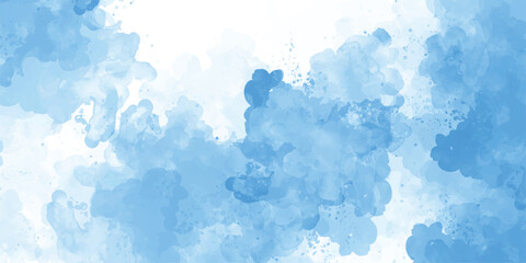 A blue and white watercolor painting with a blue sky background 
