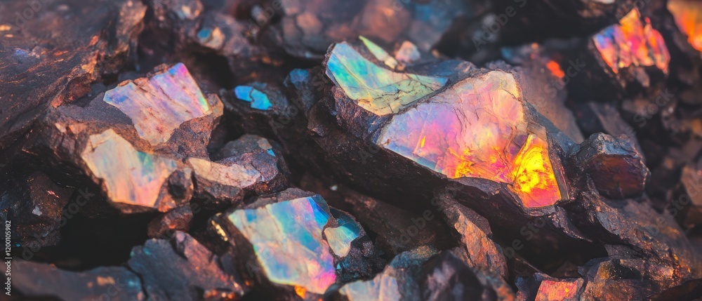 Aufkleber Opal displaying vibrant play-of-color and intricate textures in a natural setting