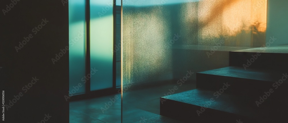 Aufkleber Opaque glass with frosted surface illuminated by diffused light in an architectural setting