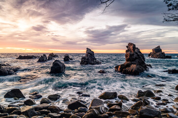 Amazing sunrise at the coastline  - Cala Frares, Costa Brava (Catalonia, Spain)
