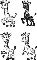 Adorable Cartoon Giraffes in Black and White