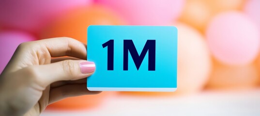 Close-Up Of Hand Holding A One Million Subscriber Celebration Card Against Festive Backdrop