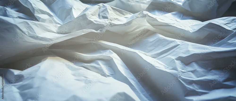 Poster Detailed close-up of crumpled white paper with textured surface and torn edges creating a rustic appearance