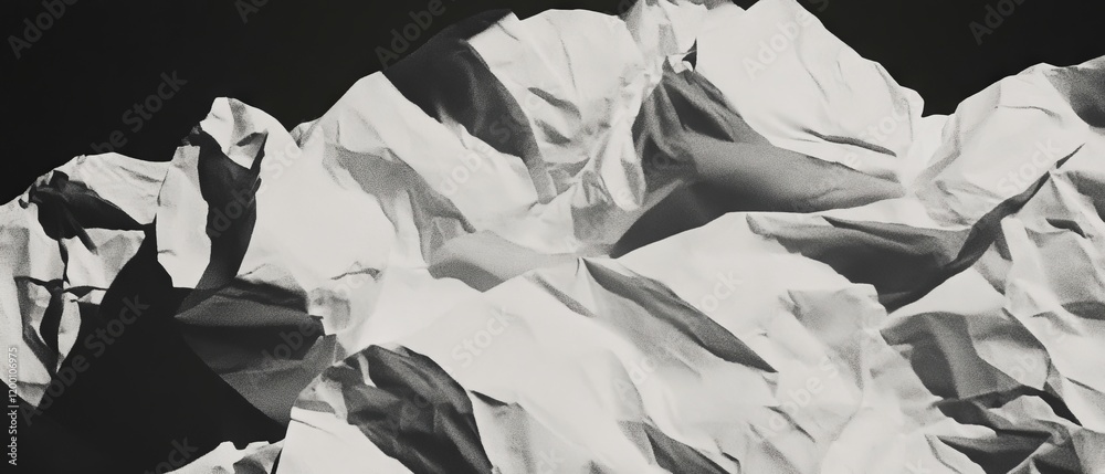 Poster Crumpled paper texture with torn edges creating an artistic and abstract composition on a dark background