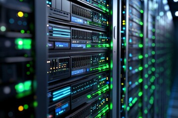 Obraz premium Global computer network. Hi-res digitally generated image., Generative AI