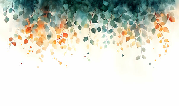 Watercolor autumn leaves banner, floral design, background