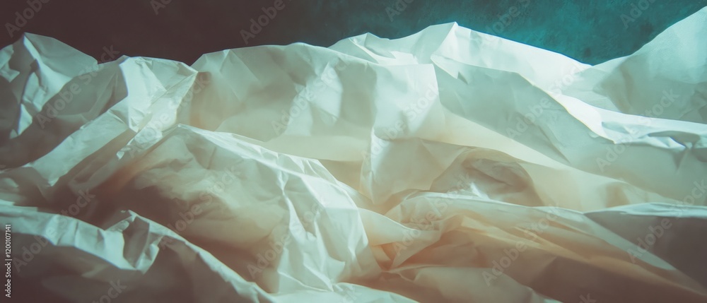 Poster Crumpled paper with textured surface and torn edges in soft light