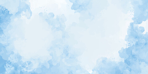 Abstract blue color clouds background, Vibrant clear blue sky with puffy and blurry natural clear clouds colorful watercolor background of abstract sunset sky with paint blotches and soft blurred text