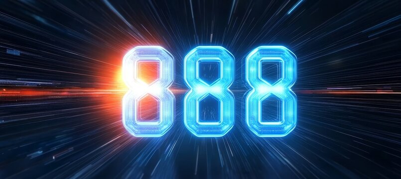 Glowing Digital 3D Number 888 in Futuristic Style on Abstract Background, 3D Rendering