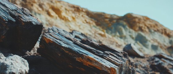 Petrified wood displaying intricate grain patterns in stunning geological landscape