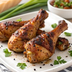 Grilled chicken drumsticks with seasoningCloseup of grilled chicken drumsticksMeaty grilled chicken drumsticks