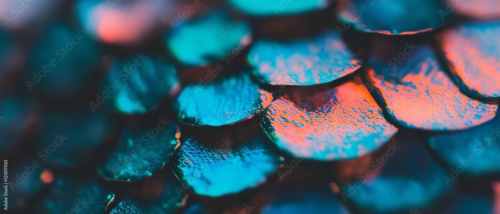 Poster Close-up of rough scales displaying a textured surface and vivid colors in natural light
