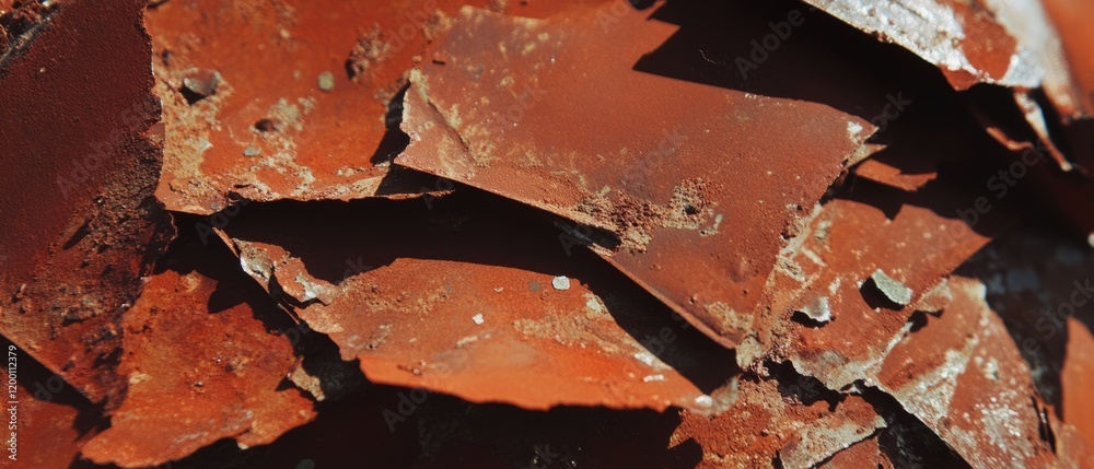 Aufkleber Rusty metal sheets exhibit flaking rust in an industrial setting with textured surface details