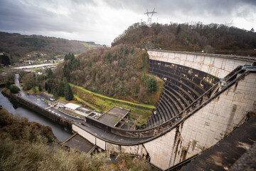 Bort-les-Orgues' dam in France. A big barrage in the cantal near the mountains.