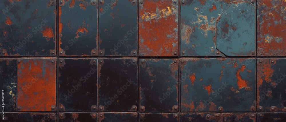 Poster rusty metal surface with flaking rust and rough texture showcasing aged industrial design