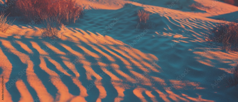 Poster fine grains of sand create mesmerizing patterns under warm sunlight at a serene desert location