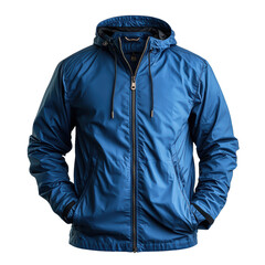 Men's blue rain jacket on transparent background, PNG 