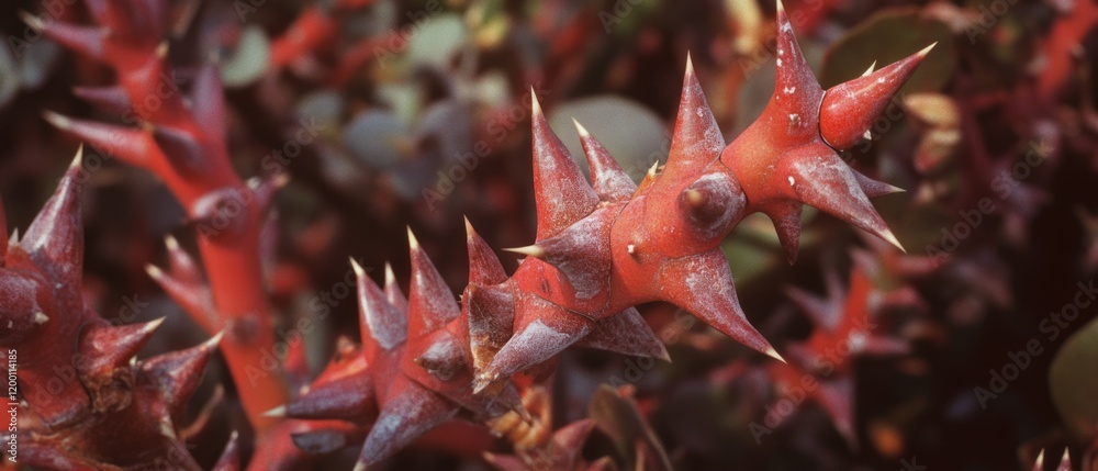 Poster sharp thorns with vibrant colors and pointed tips creating a striking natural display in sunlight