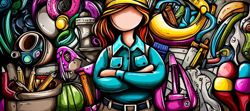Woman engineer surrounded by tools and equipment.