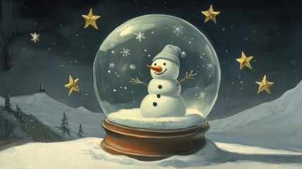 Naklejka premium Enchanted Winter: Snowman in a Snow Globe