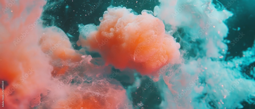 Poster swirling smoke patterns in vibrant hues of orange and teal create a mesmerizing visual effect