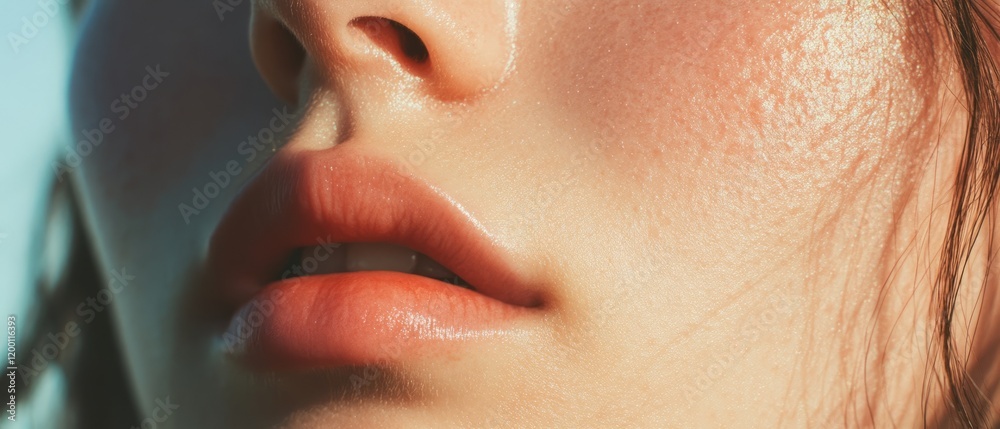 Poster smooth skin with soft texture and natural tones highlighted under gentle sunlight