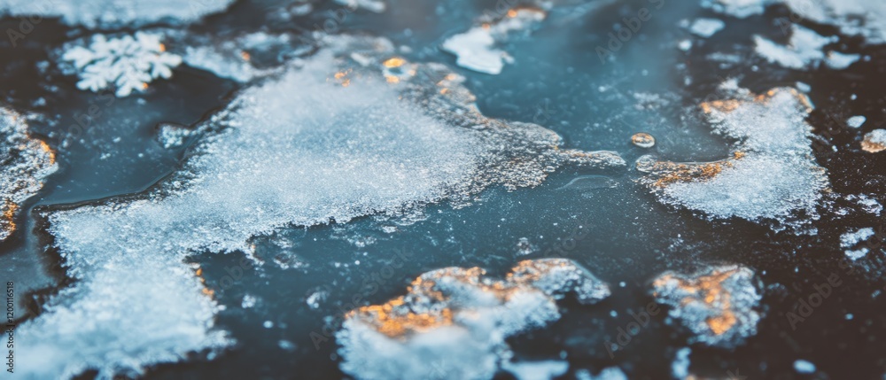 Poster captivating snowflakes create delicate patterns on the frozen ground in a winter landscape