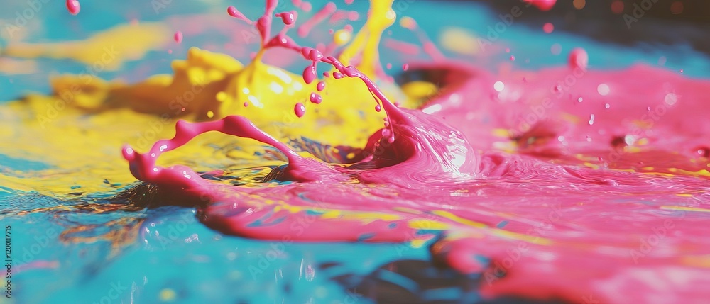 Aufkleber vibrant colors and flowing patterns created by spilled paint on a smooth surface