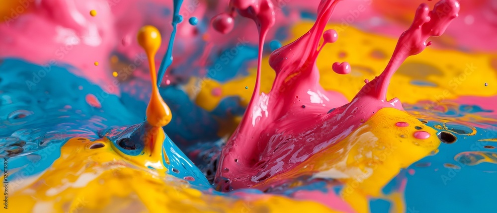 Aufkleber Dynamic splattered ink creating vibrant patterns in contrasting colors and textures